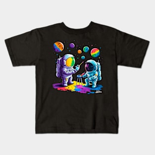 Cute Astronaut Artists Painting The Universe Kids T-Shirt